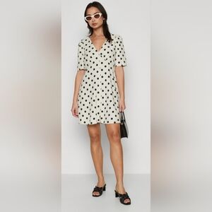Gap Mini Polka Dot V-Neck A-line Shirt Dress Cotton Linen Blend Large